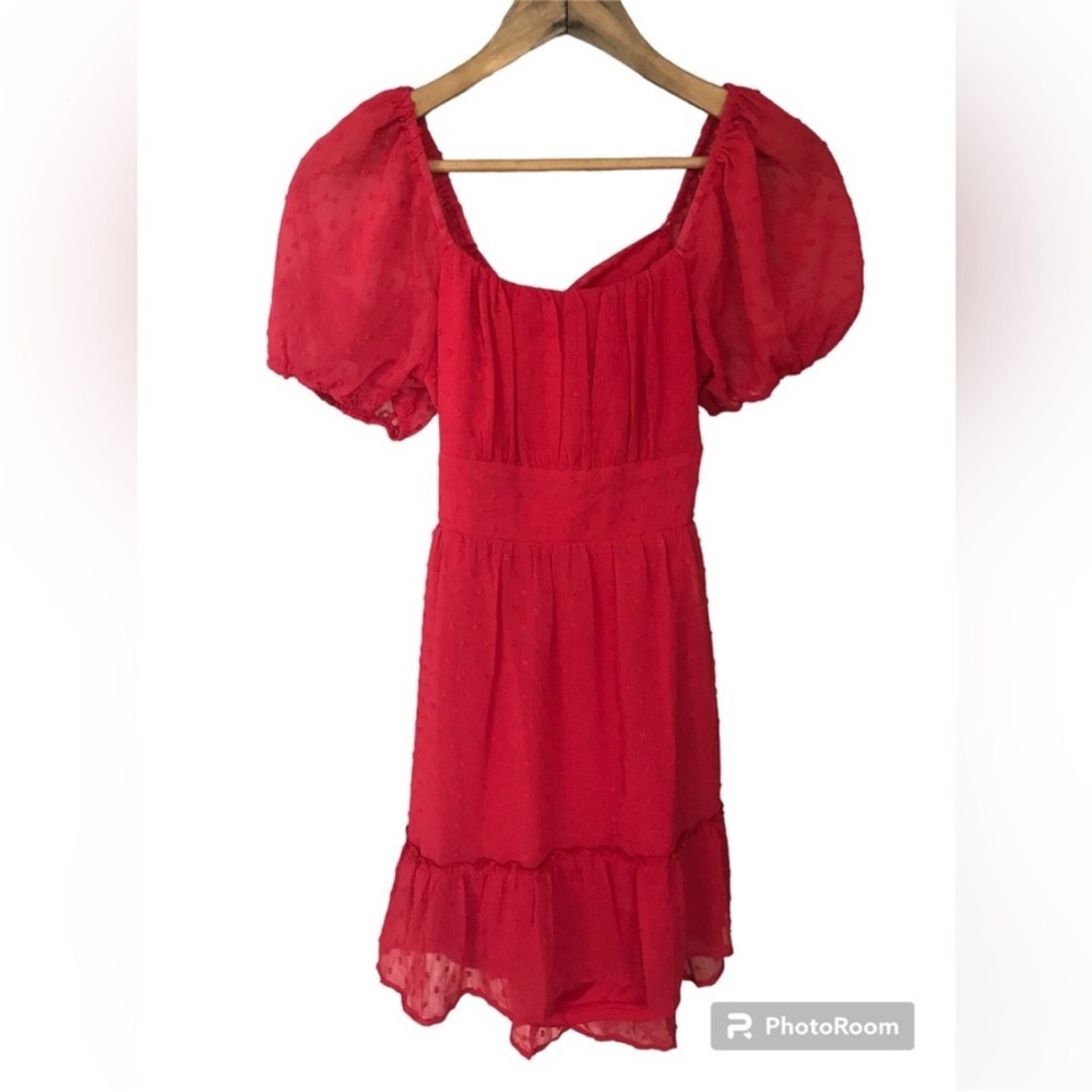 NWT Altar’d State | Women’s Red Swiss Dot Mini Dress Short Puffer Sleeves Size S